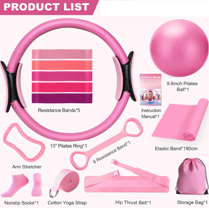 13-piece yoga and Pilates set for home workouts, complete yoga and Pilates equipment set, all-in-one yoga fitness kit for beginners, Pilates workout set for full body training, home yoga and Pilates exercise accessories, portable yoga and Pilates kit for daily workouts, premium yoga and Pilates set for men and women, fitness accessories for yoga and Pilates training, complete home workout yoga equipment bundle. 13-piece yoga and Pilates fitness set for flexibility and strength
