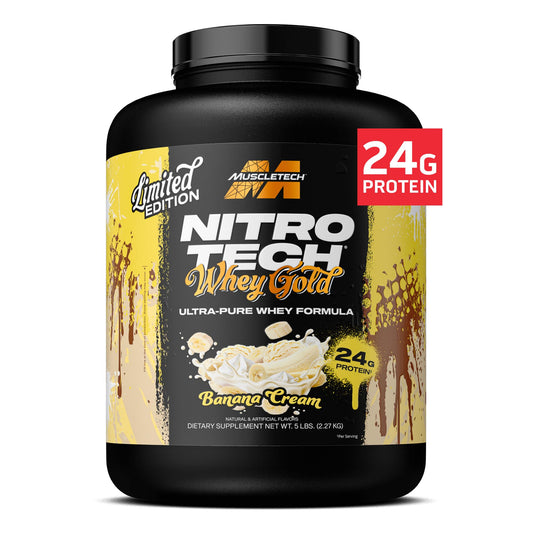 MuscleTech Nitro-Tech Whey Protein Powder 5LB Banana Cream, Nitro-Tech whey protein powder for post-workout nutrition, premium whey protein powder with Banana Cream flavor, 5LB whey protein powder for strength training, MuscleTech whey protein for men and women, fast-mixing whey protein powder for fitness enthusiasts, high-quality protein powder for daily nutrition, Banana Cream flavored whey protein shake powder, whey protein supplement for active lifestyles MuscleTech Nitro-Tech 5LB protein powder for hom