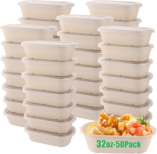 GBACHOOSE 50-Pack 32oz Disposable Paper Meal Prep Containers