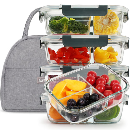 DAS TRUST 5-Pack 36oz Glass Bento Meal Prep Containers